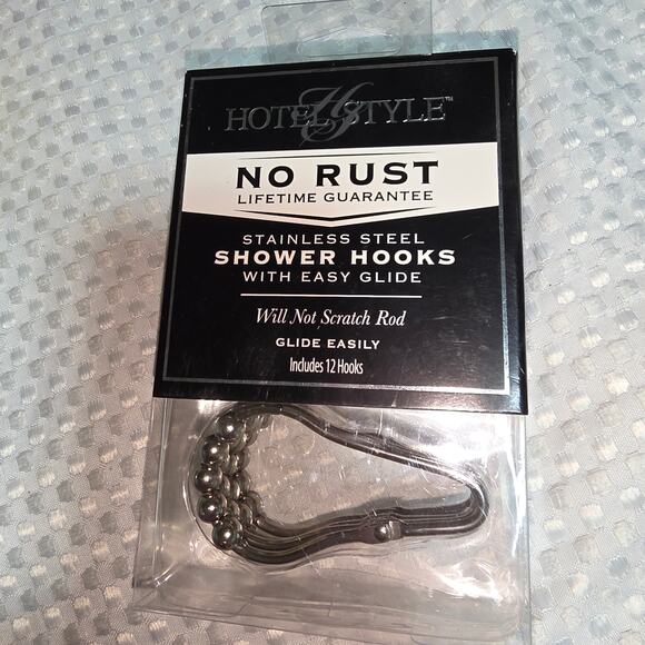 HOTEL STYLE SET OF 12 SHOWER CURTAIN HOOKS STAINLESS - Picture 2 of 4